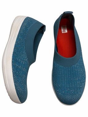 Fitflop Uberknit Slip On Ballerina Flats Shoes Sneaker style teal blue women’s 9